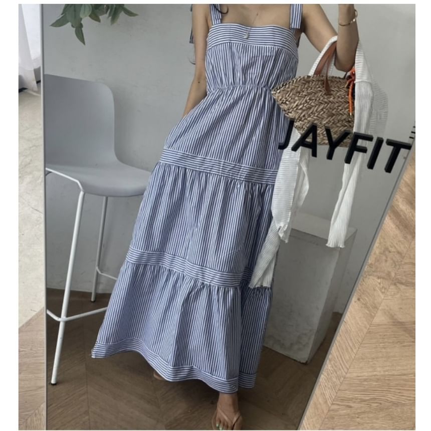 Striped Sleeveless A-Line Maxi Dress