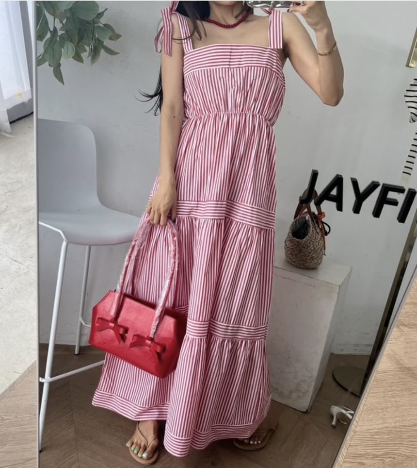 Striped Sleeveless A-Line Maxi Dress