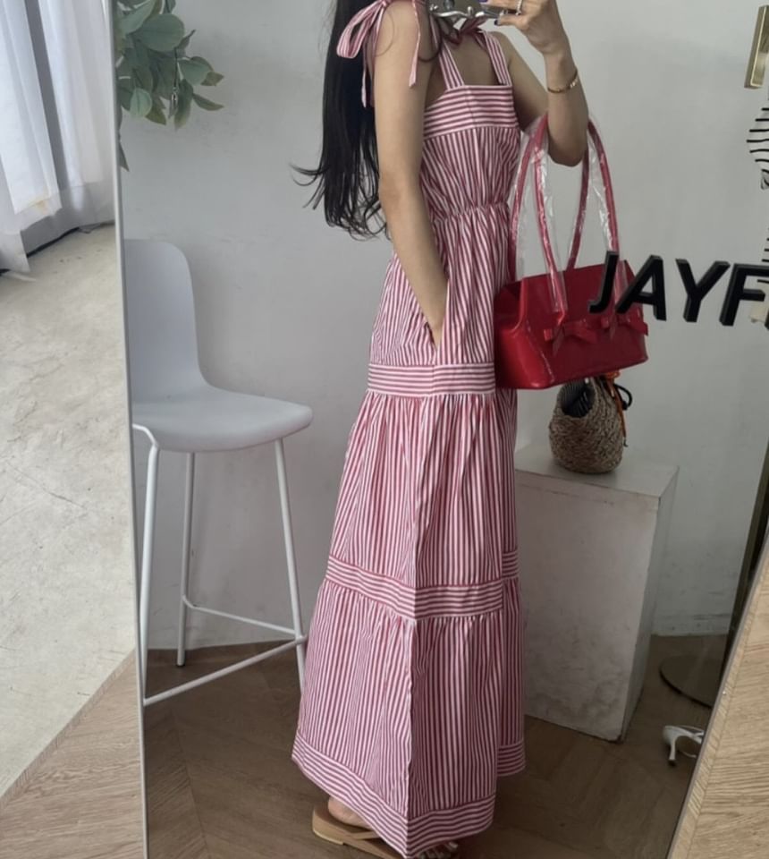 Striped Sleeveless A-Line Maxi Dress