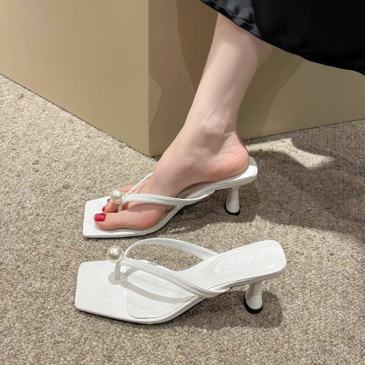 Flip-Flops Kitten Heel Faux Pearl