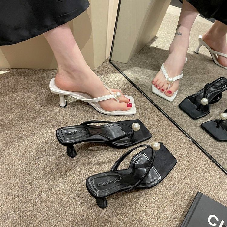 Flip-Flops Kitten Heel Faux Pearl