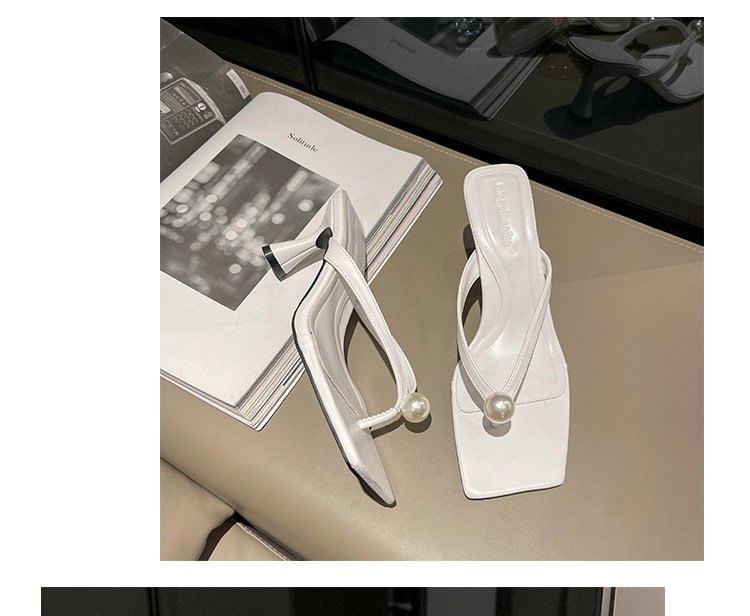 Flip-Flops Kitten Heel Faux Pearl