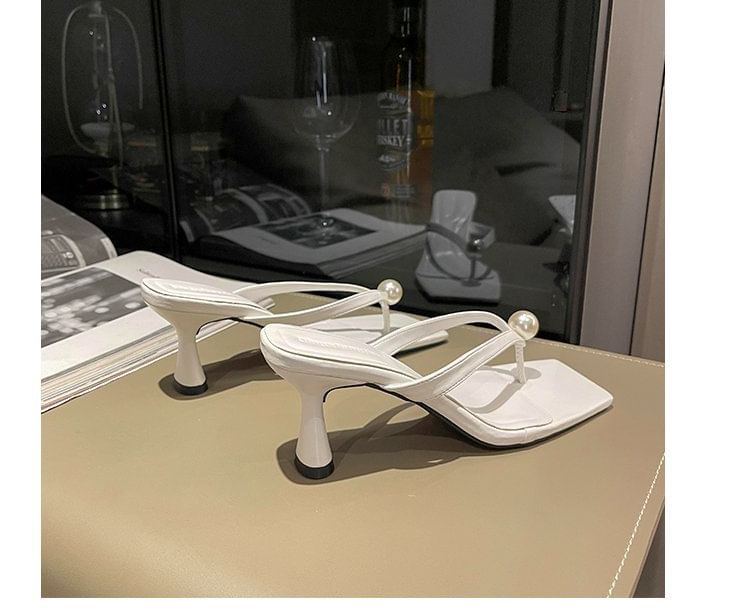 Flip-Flops Kitten Heel Faux Pearl