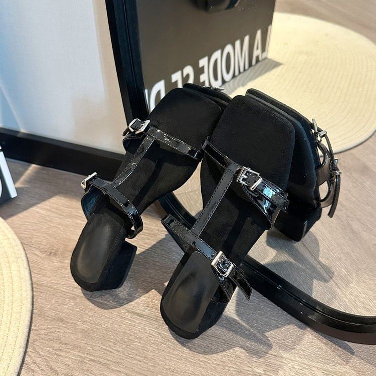 Strappy Chunky Sandals Slide Heel