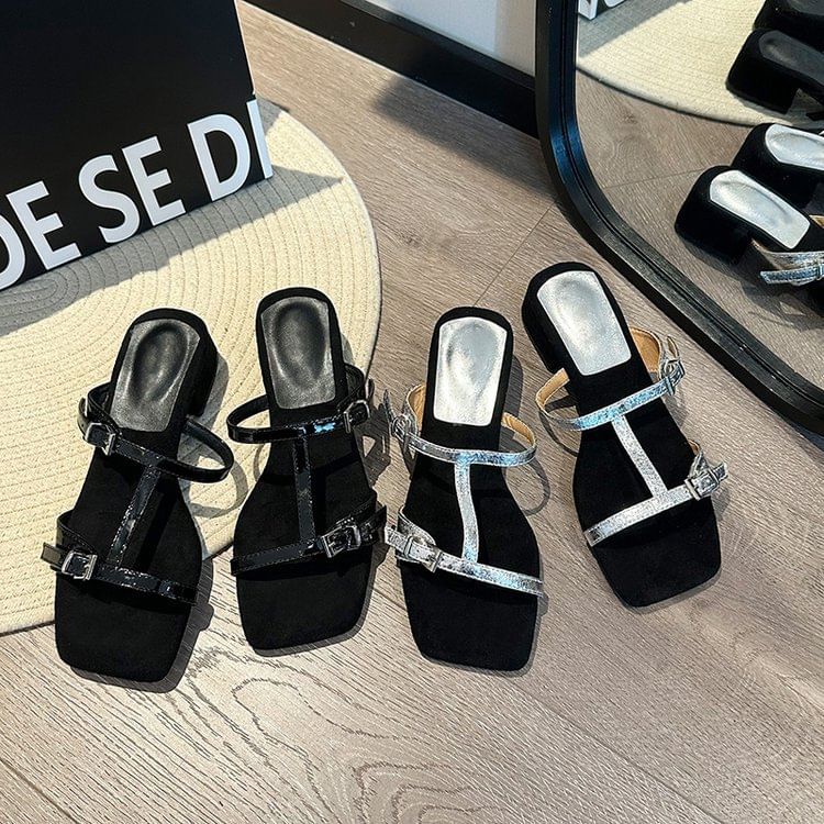 Strappy Chunky Sandals Slide Heel