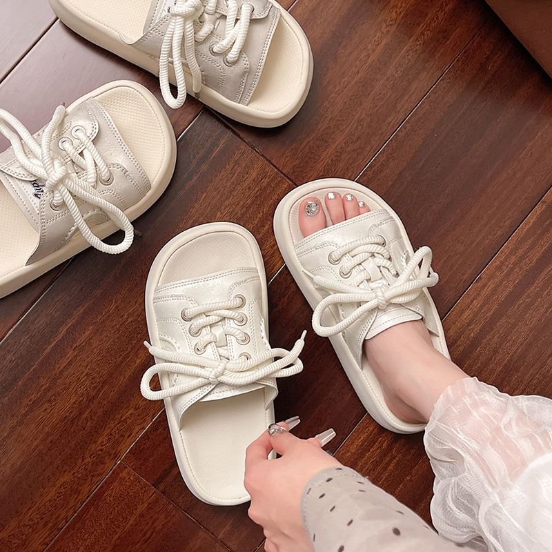Platform Slide Lace-Up Sandals
