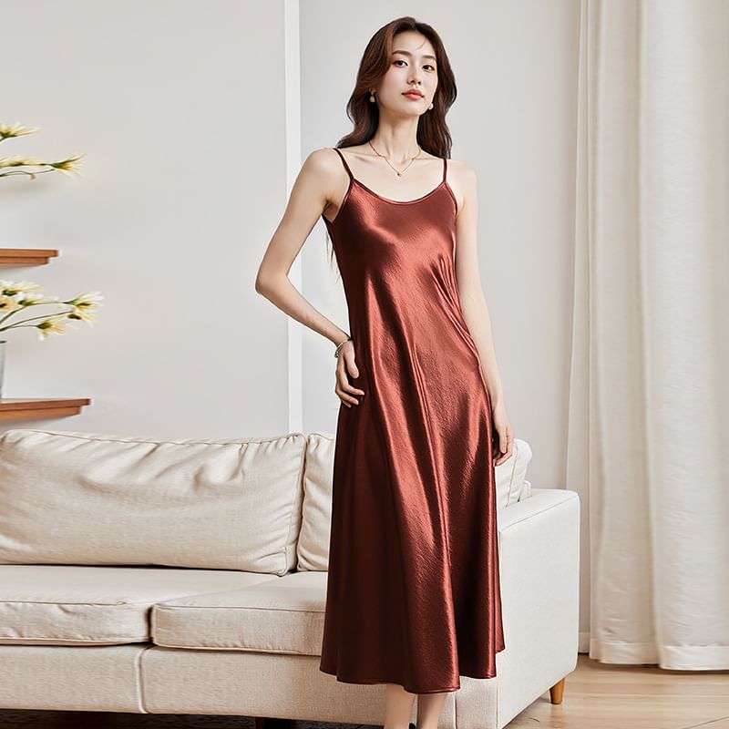 Scoop Neck Spaghetti Strap Plain Maxi Dress