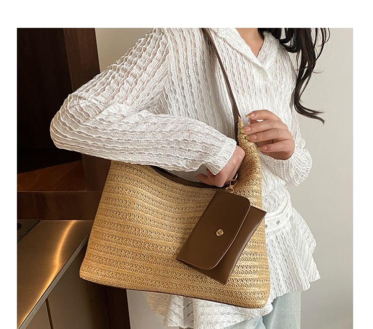 Set: Faux Leather Shoulder Bag + Key Pouch