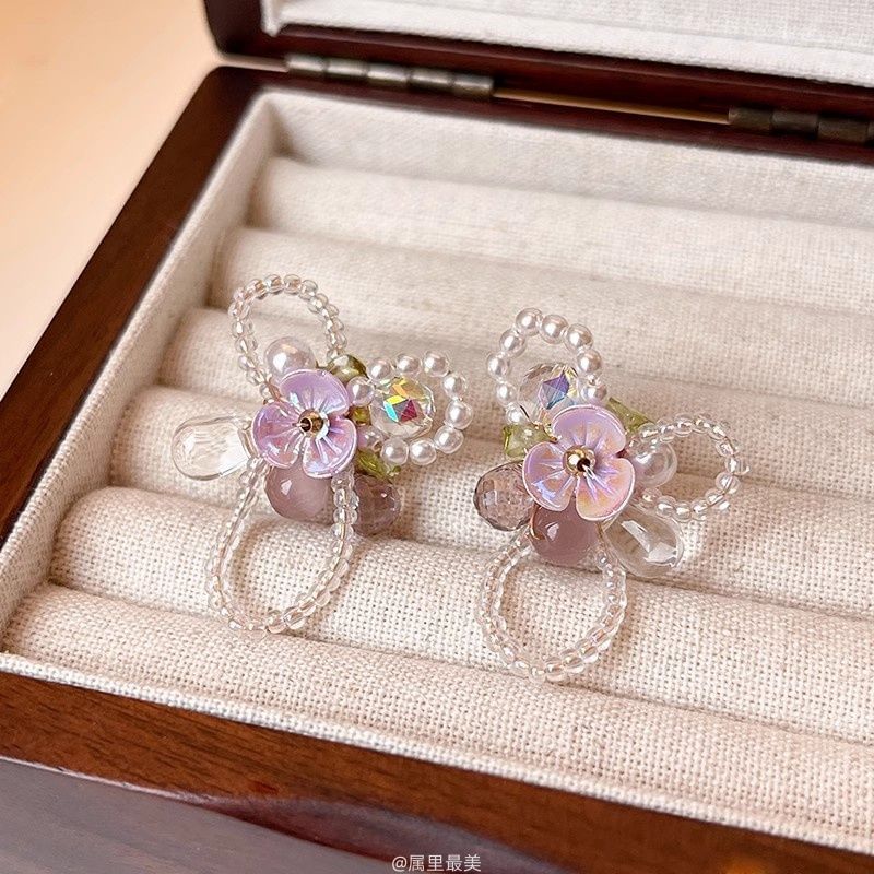 Beaded Floral Stud Earring