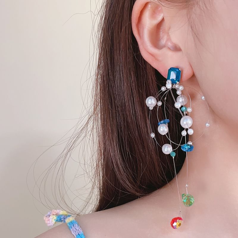 Earring Drop Rhinestone Pearl Faux