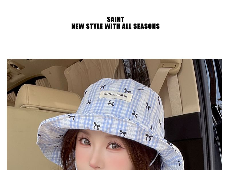 Plaid Bow Print Bucket Hat