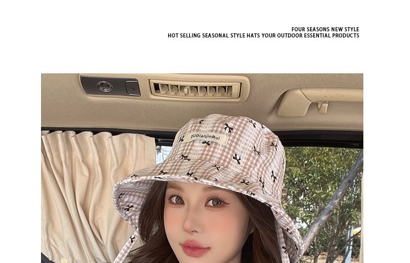 Plaid Bow Print Bucket Hat
