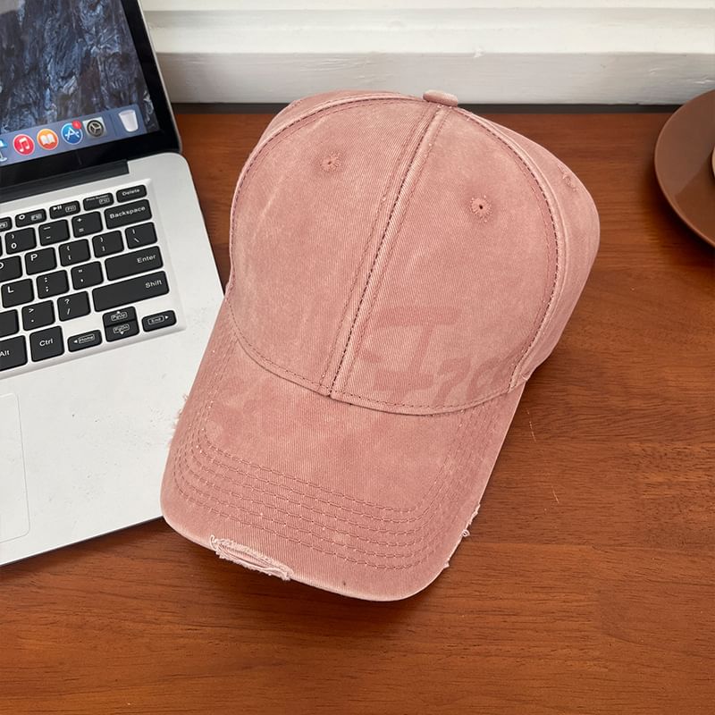 Lettering Print Washed Distressed Baseball Cap