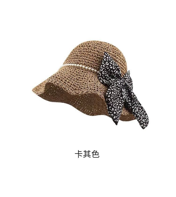 Bow Faux Pearl Straw Bucket Hat