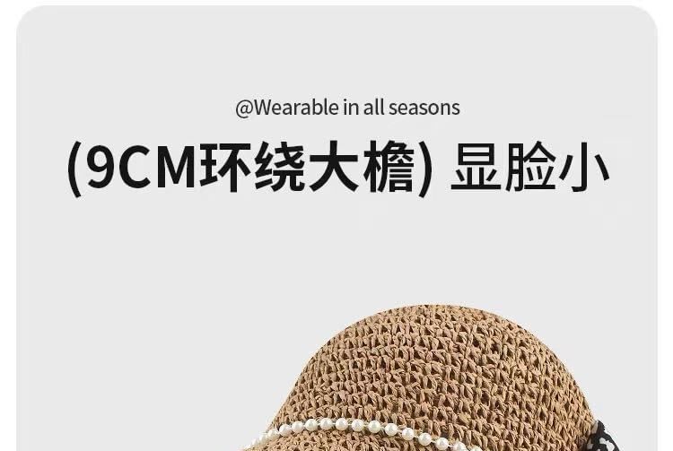 Bow Faux Pearl Straw Bucket Hat