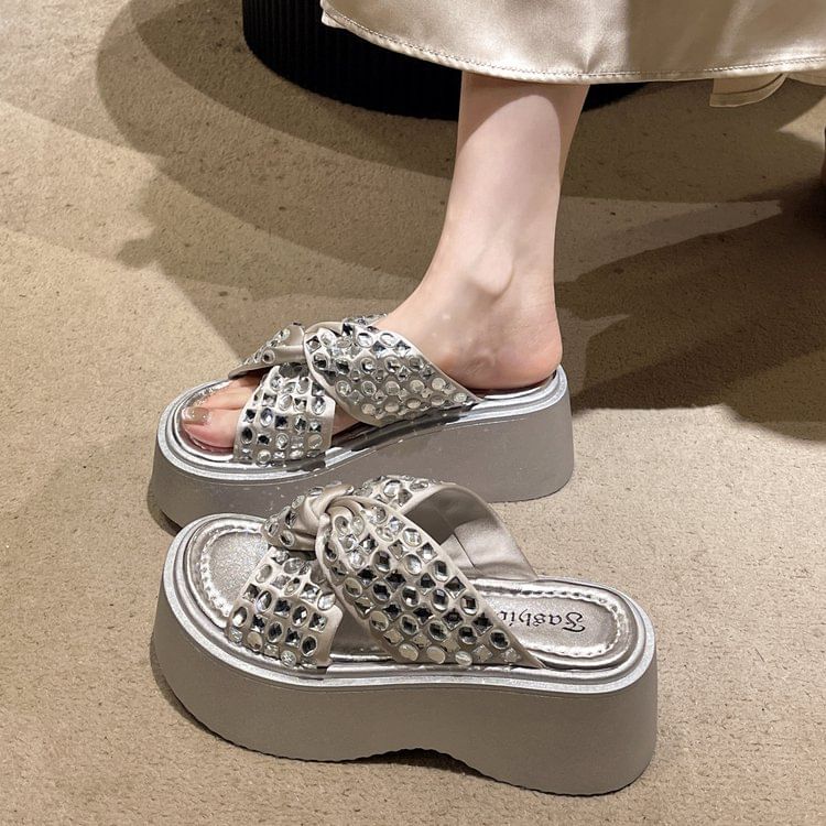 Sandals Strap Rhinestone Platform Cross