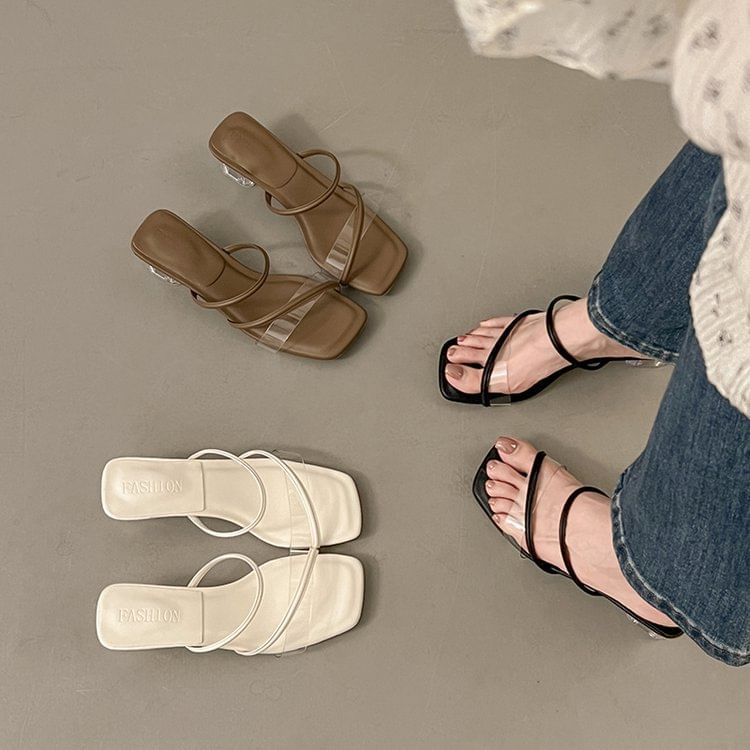 Sandals Toe Square Heel Slide PVC Low