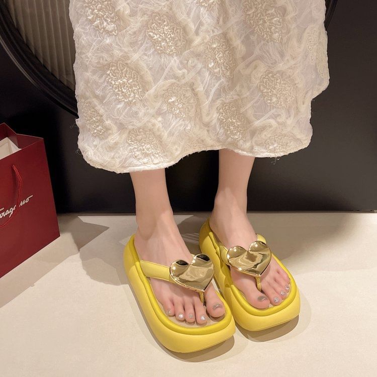 Heart Flip Accent Platform Flops