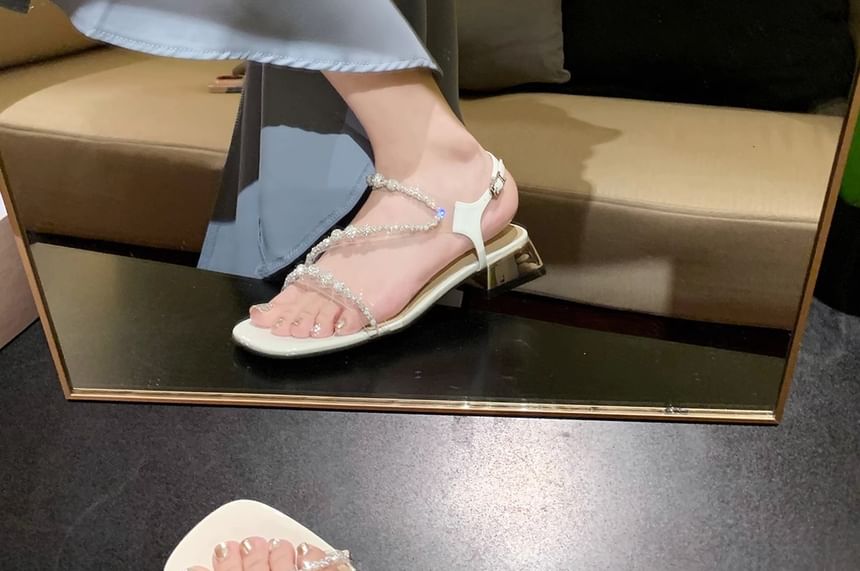 Strappy Heel Rhinestone Chunky Sandals