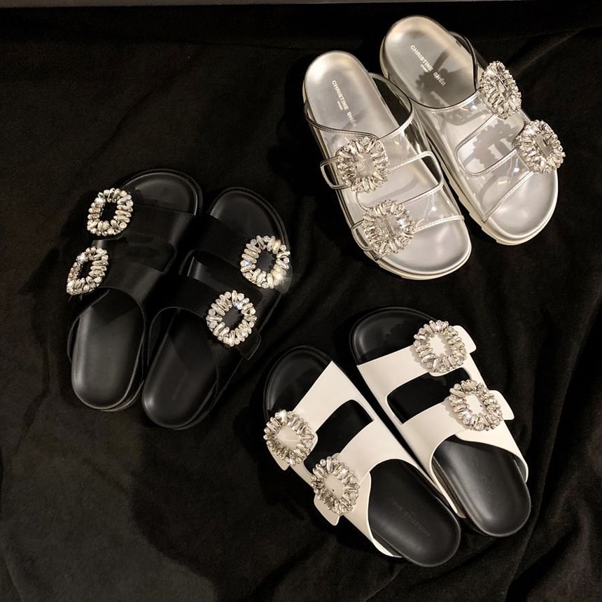 Slide Rhinestone Buckled Sandals
