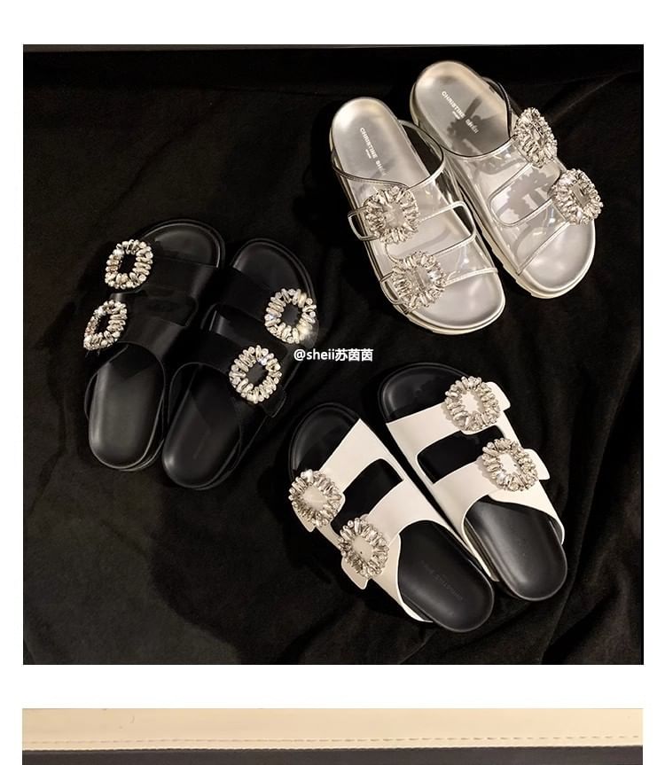 Slide Rhinestone Buckled Sandals