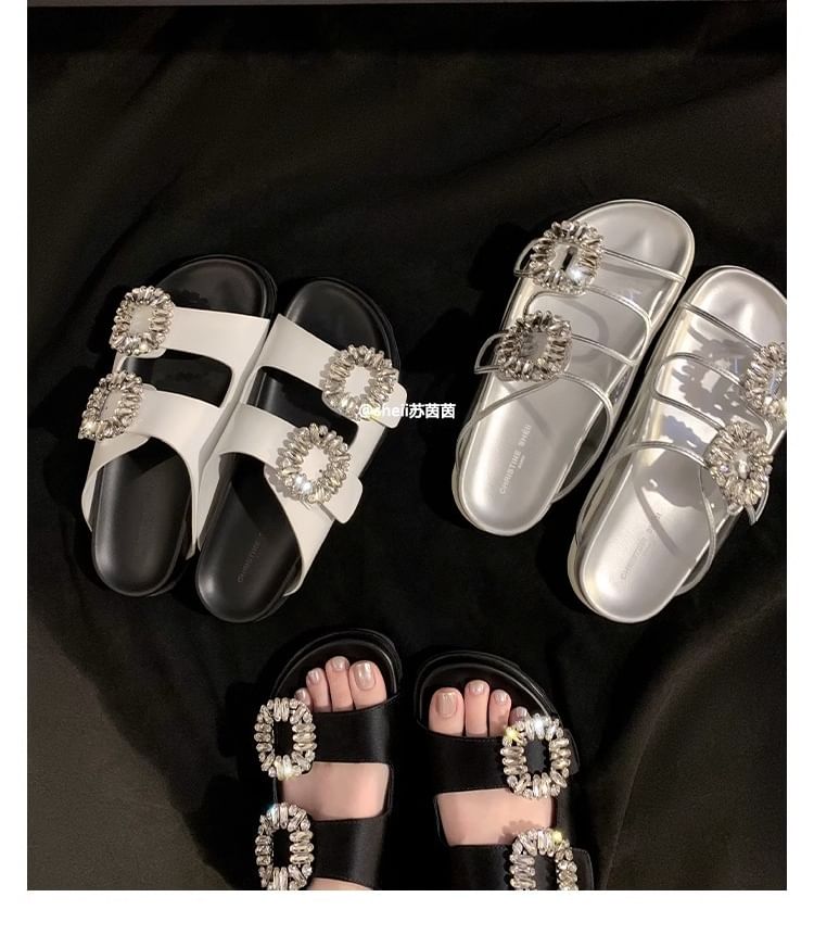 Slide Rhinestone Buckled Sandals