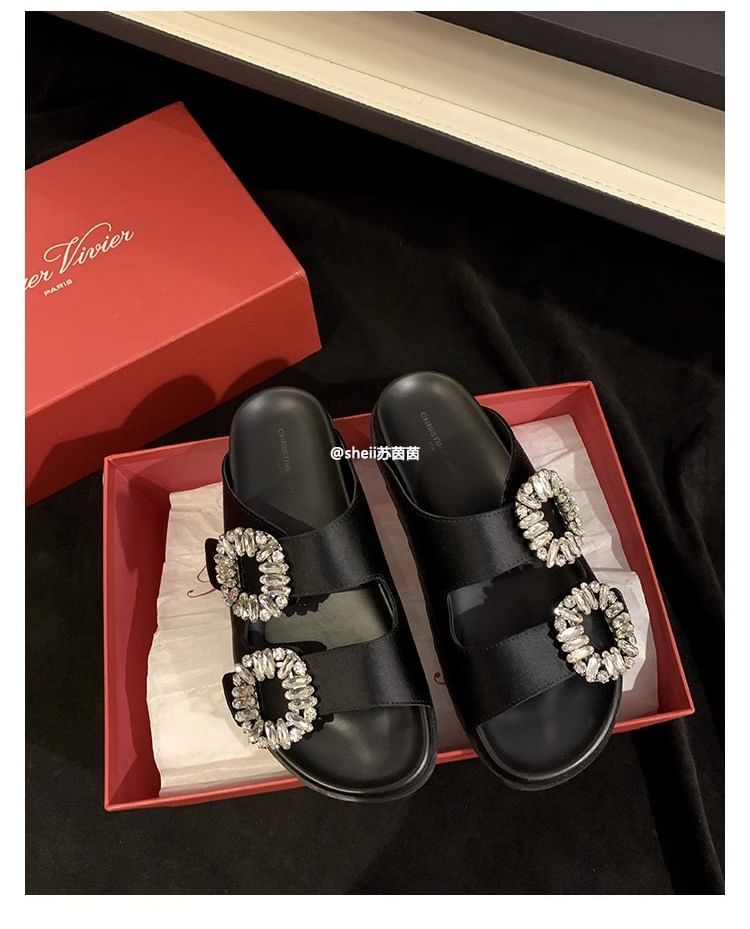 Slide Rhinestone Buckled Sandals