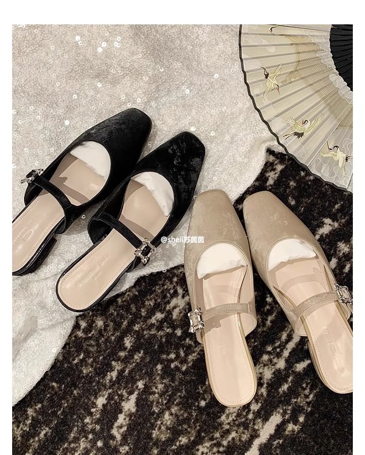 Mules Toe Heel Chunky Rhinestone Square