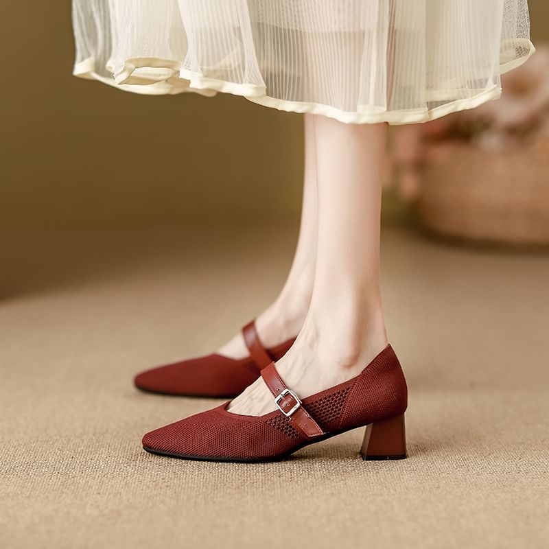 Toe Square Mary Pumps Heel Jane Chunky