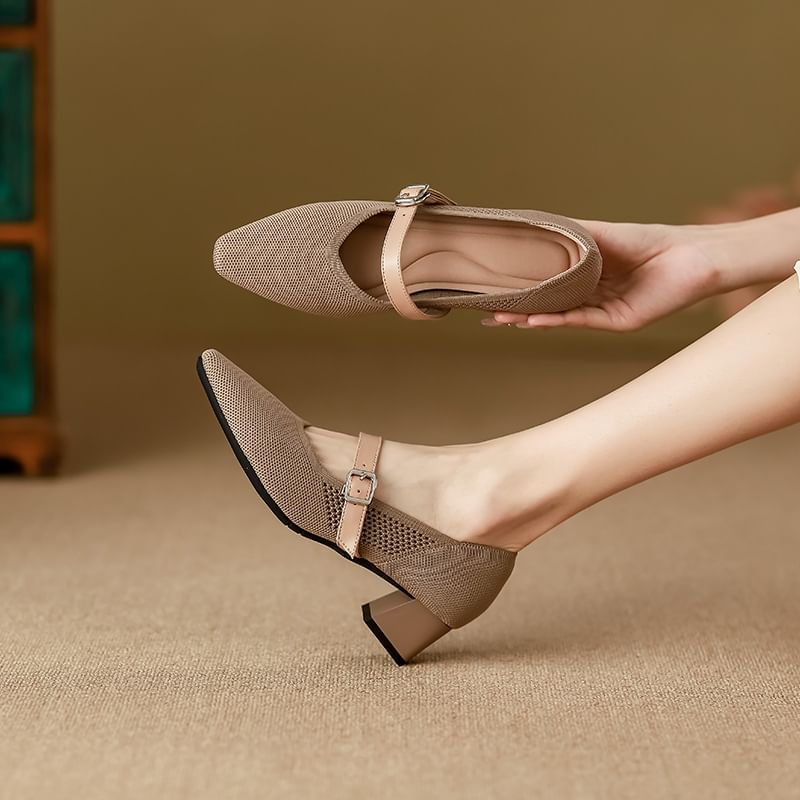 Toe Square Mary Pumps Heel Jane Chunky