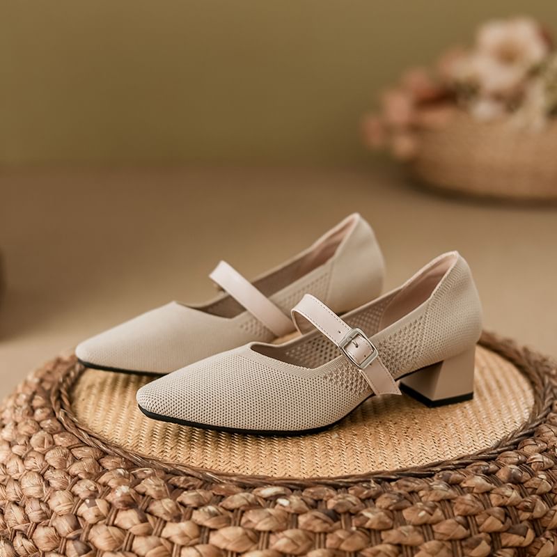 Toe Square Mary Pumps Heel Jane Chunky