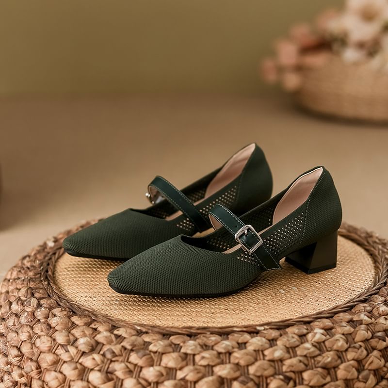 Toe Square Mary Pumps Heel Jane Chunky
