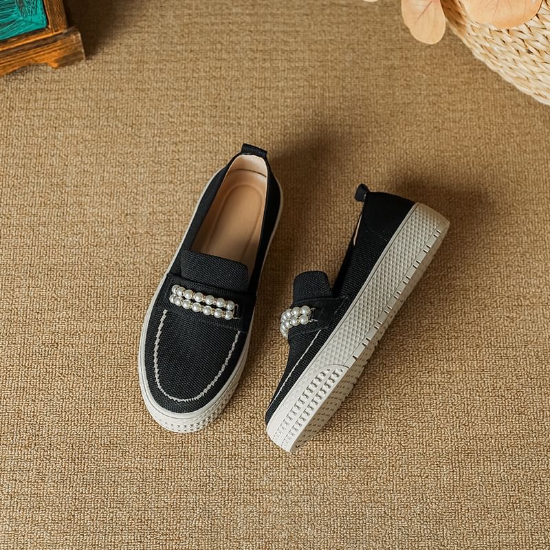 Faux Platform Slip-Ons Pearl