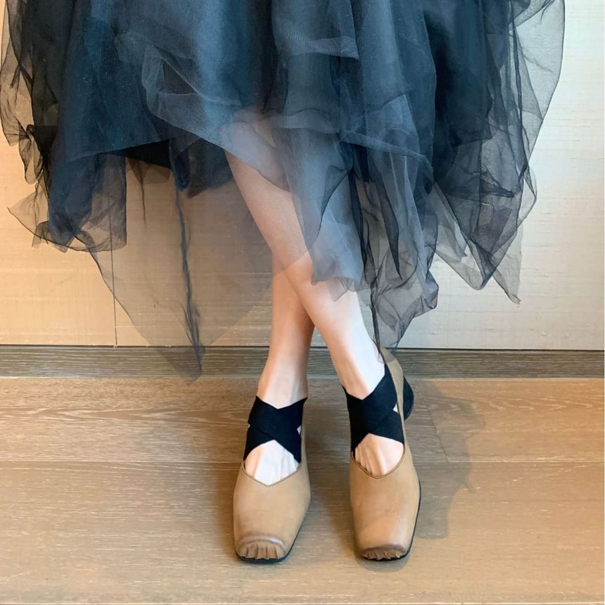 Square Cross Strap Pumps Mary Toe Heel Chunky Jane