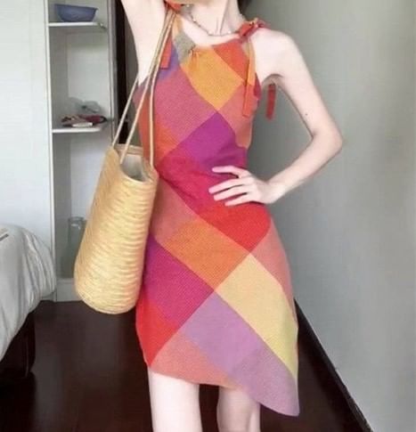 Spaghetti Strap Plaid Mini Sundress