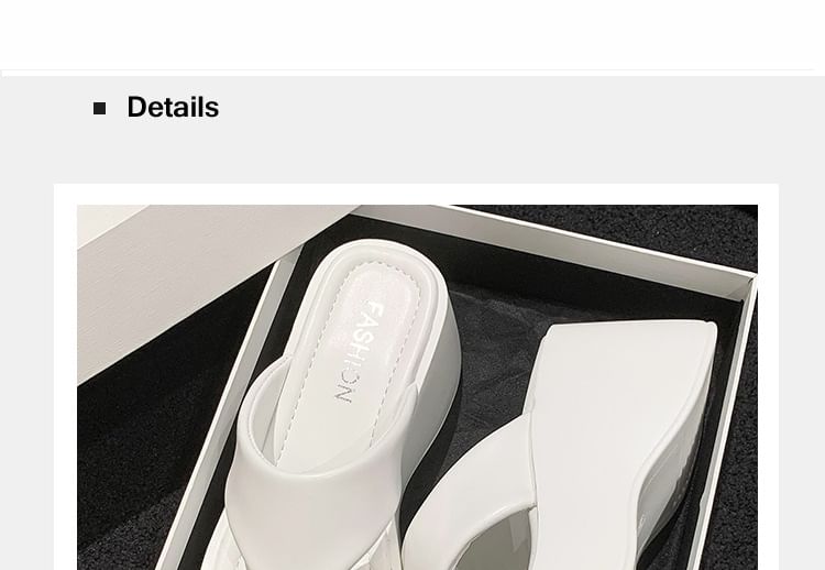 Leather Wedge Faux Platform Plain Flip-Flops