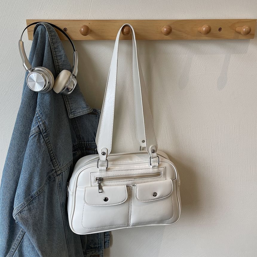 Faux Leather Plain Zip Shoulder Bag