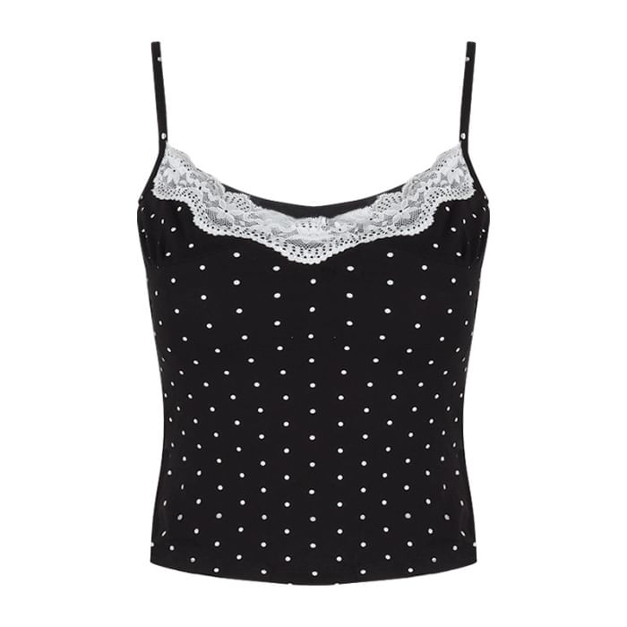 Scoop Neck Lace Trim Dotted Cami Top