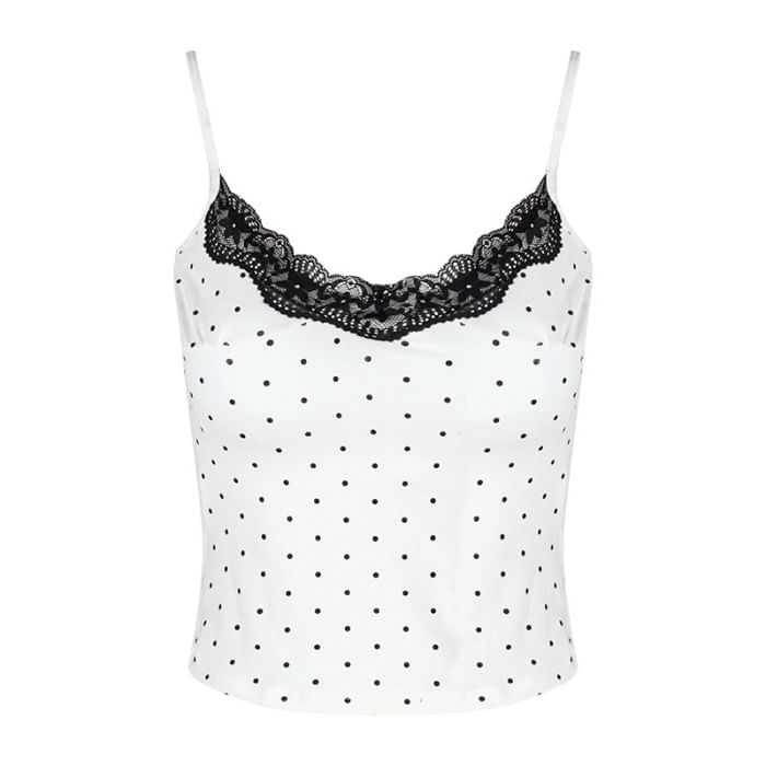 Scoop Neck Lace Trim Dotted Cami Top