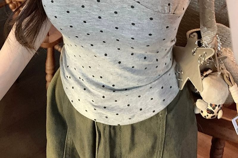 Scoop Neck Lace Trim Dotted Cami Top