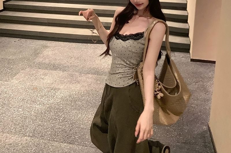 Scoop Neck Lace Trim Dotted Cami Top