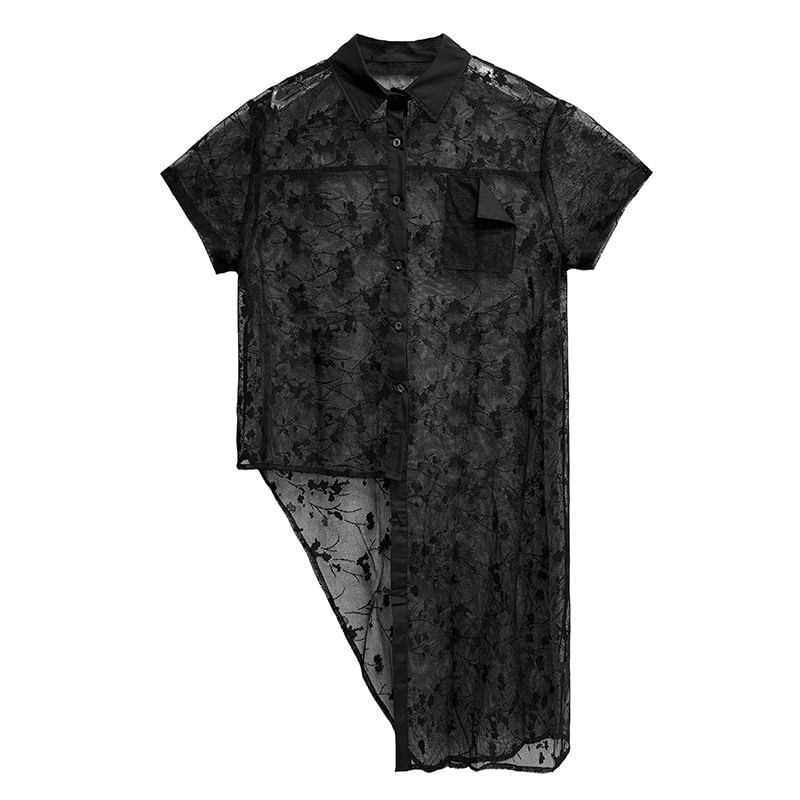 Short Sleeve Lace Asymmetrical Shirt