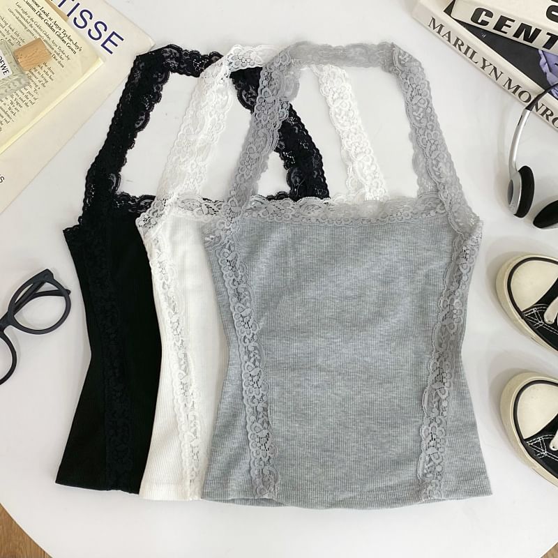 Halter Lace Panel Top