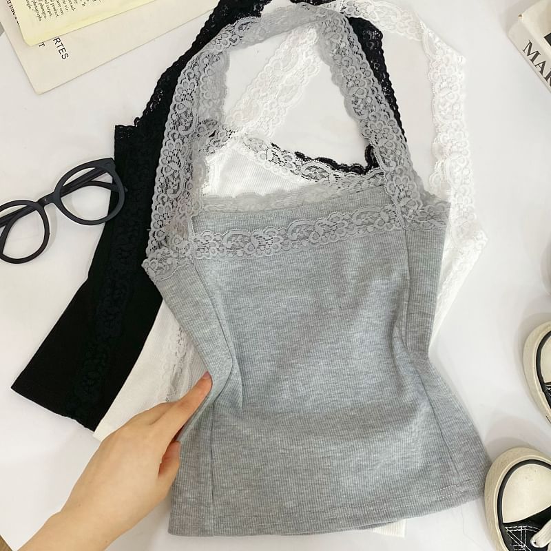 Halter Lace Panel Top