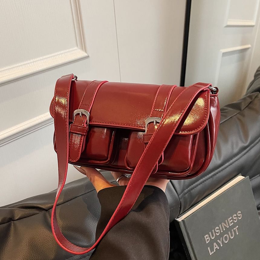 Flap Buckled Pocket Crossbody Shoulder Bag