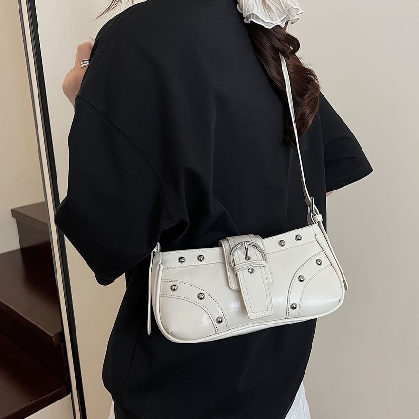 Studded Buckle Panel Shoulder Bag