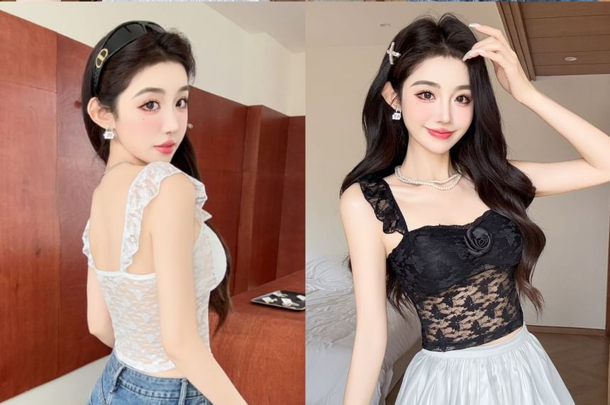 Sleeveless Lace Crop Top