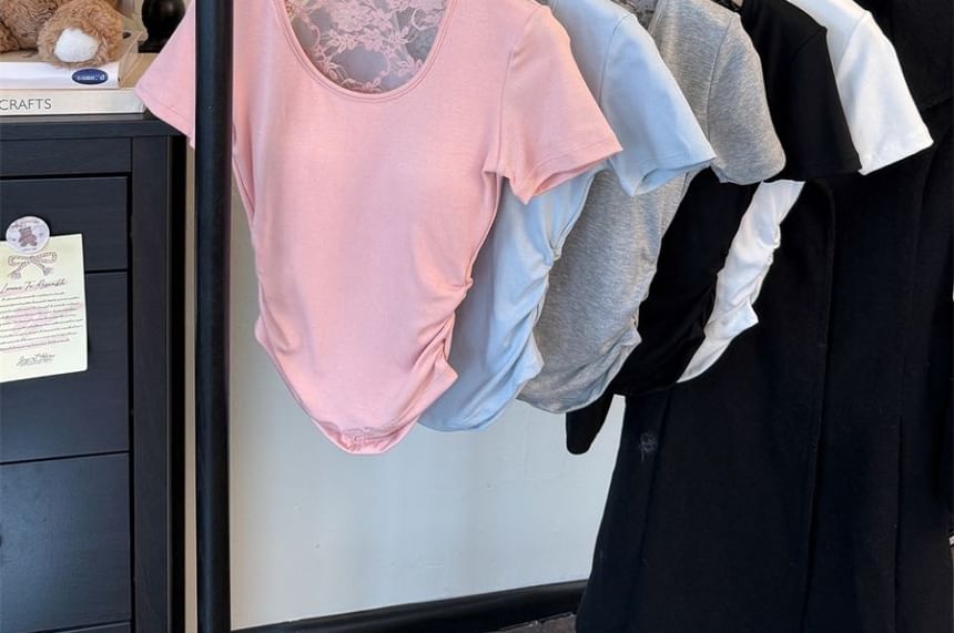 U-Neck Lace Panel Crop Top