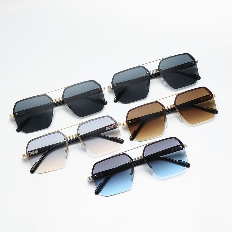 Double Bridge Half Metal Frame Sunglasses