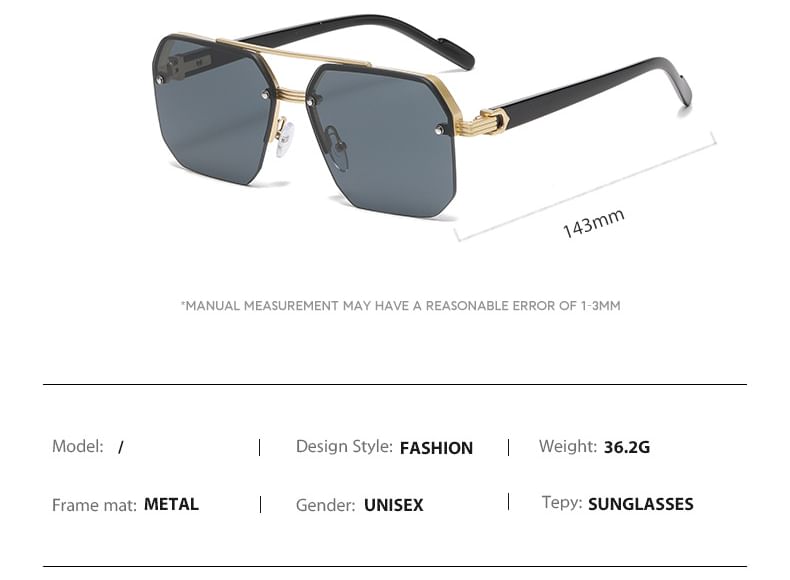 Double Bridge Half Metal Frame Sunglasses